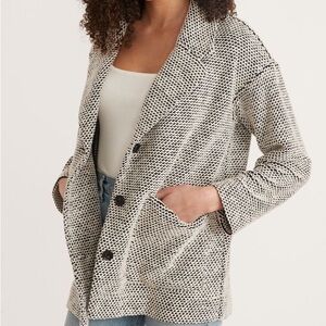 Marine Layer Birdseye Blazer Cardigan Sweater Knit Jacket White Black Medium